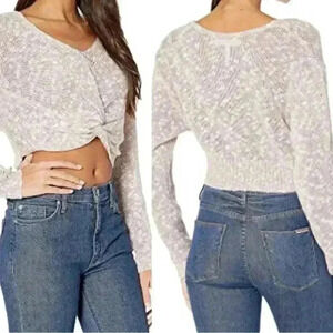 BCBGeneration Women's Lavender Mist Twist Hem V-Neck Crop Sweater Size multiple